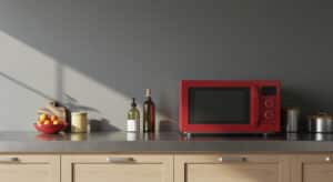 Modern microwave oven on a kitchen countertop